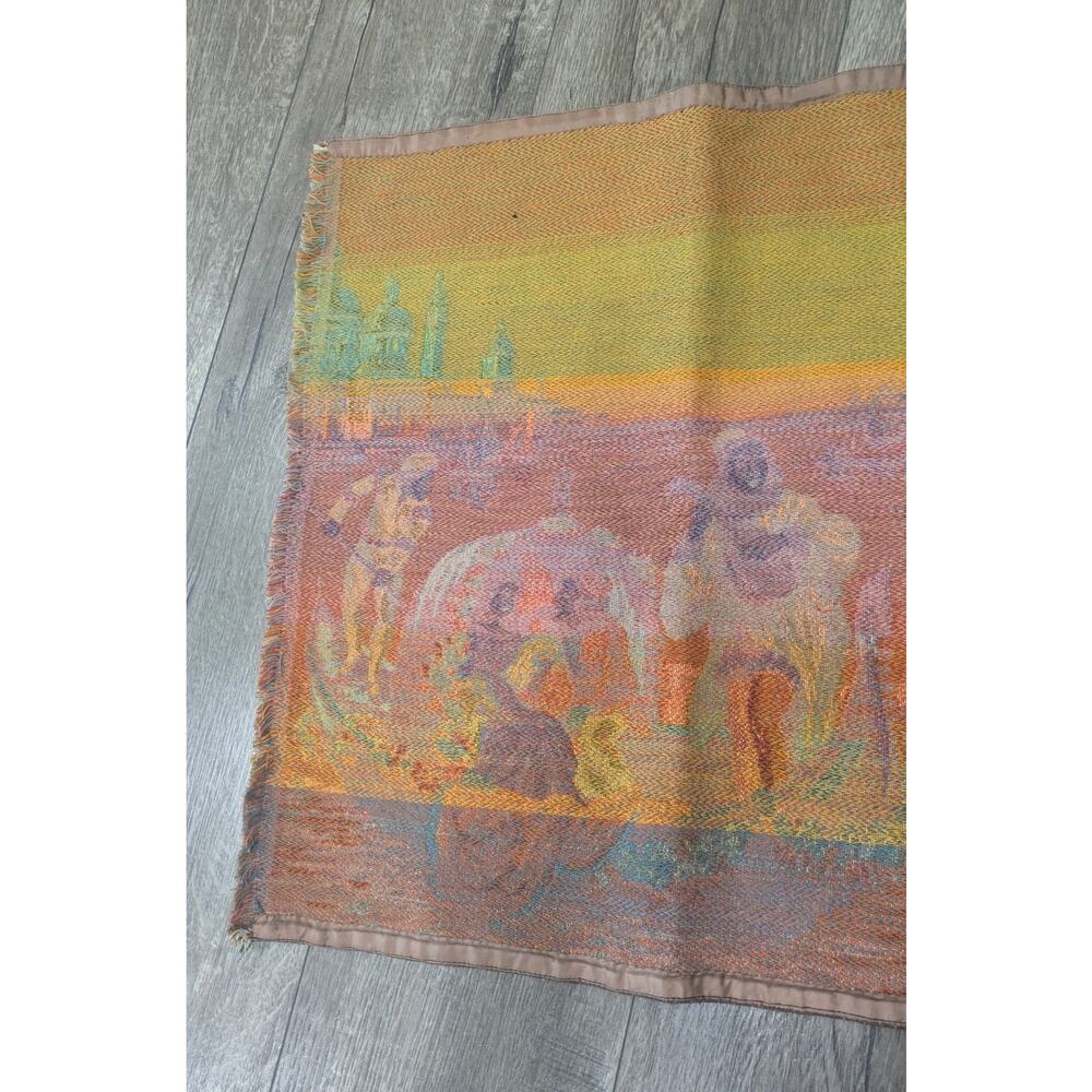 Vintage Belgian Woven Tapestry Venice Canal Gondola Scene Made in Belgium 36x36 - Picture 11 of 16